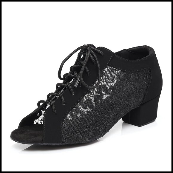 Latin Dance Shoes Low Heel Open Toe Lace-Up Suede Sole Ballroom Practice